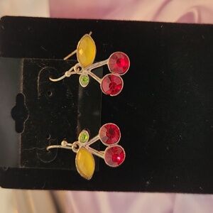 Cherry earrings on french wires colorful faceted stones 1"
